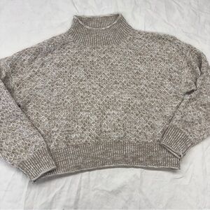 Calvin Klein Jeans Women's Beige Cream Knit Cropped Mock Neck Sweater Large